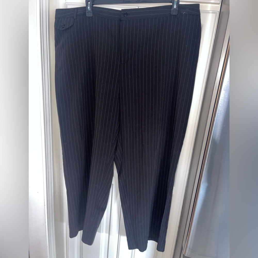 Avenue Womens Black Blue Pin Stripe Dress Pants Sz 24 Plus Size Stretch